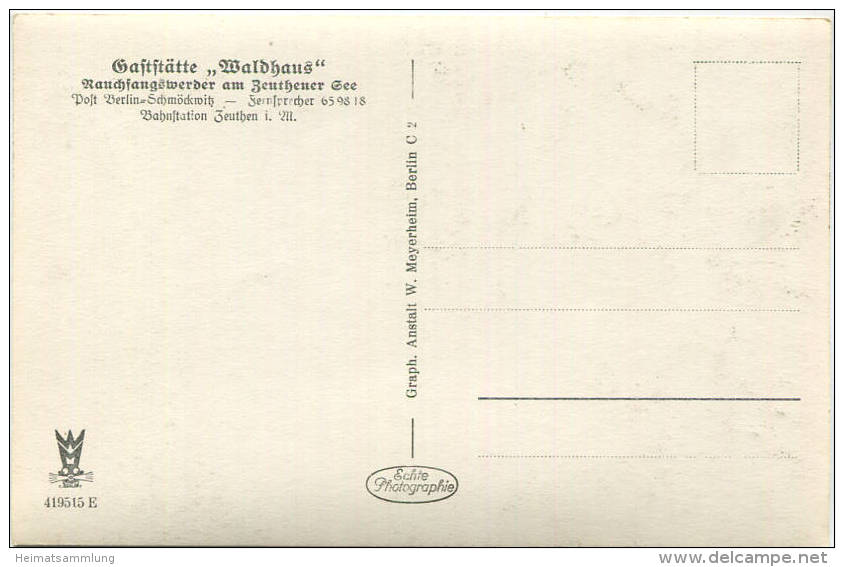 Berlin-Schmöckwitz - Rauchfangwerder Am Zeuthener See - Foto-AK 30er Jahre - Gaststätte Waldhaus - Nachtaufnahme - Verla - Schmoeckwitz