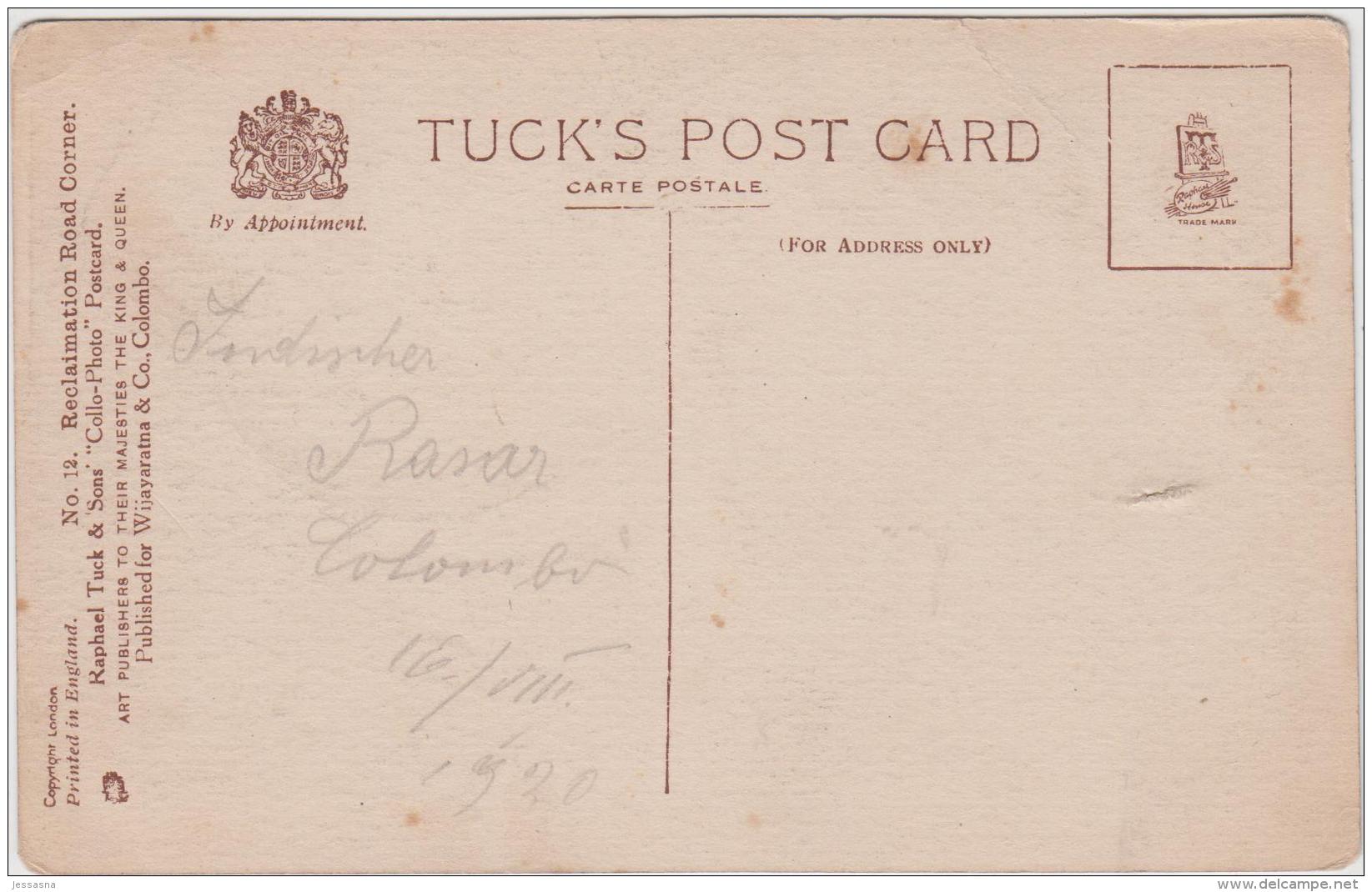 AK - Sri Lanca - Ceylon - Colombo - Reclaimation - Road Corner - 1920 - Sri Lanka (Ceylon)