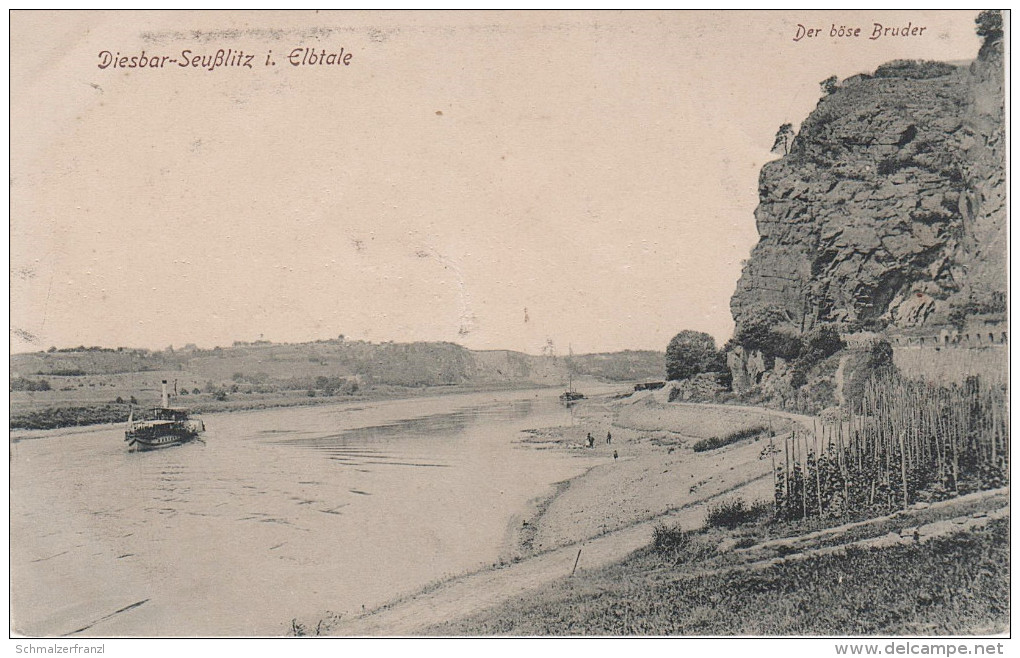 AK Diesbar Seusslitz Böse Böser Bruder Dampfer Strand A Nieschütz Hebelei Niederlommatzsch Löbsal Meissen Riesa Dresden - Diesbar-Seusslitz