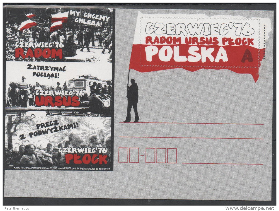 POLAND,2016, MINT, POSTAL STATIONERY, PREPAID POSTCARD, JUNE 1976, DEMONSTRATIONS, TRAINS, - Other & Unclassified