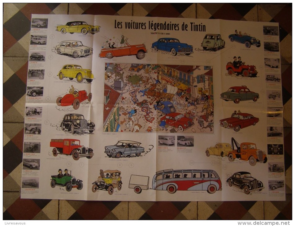 Tintin Hergé Poster De Hauteur 56 Cm Largeur 78 Cm De Science Et Vie 2002 Les Voitures Légendaires De Tintin - Hergé