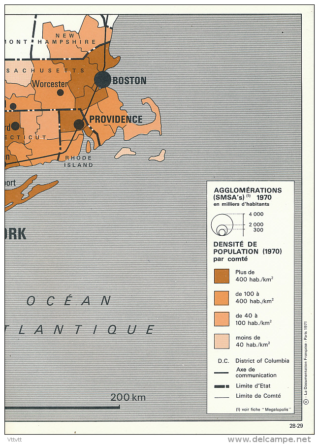 Carte, Les Grandes Agglomérations Du Monde (1971) : "MEGALOPOLIS NORD AMERICAINE" (30 Cm X 48 Cm) New-York, Boston.. TBE - Geographical Maps