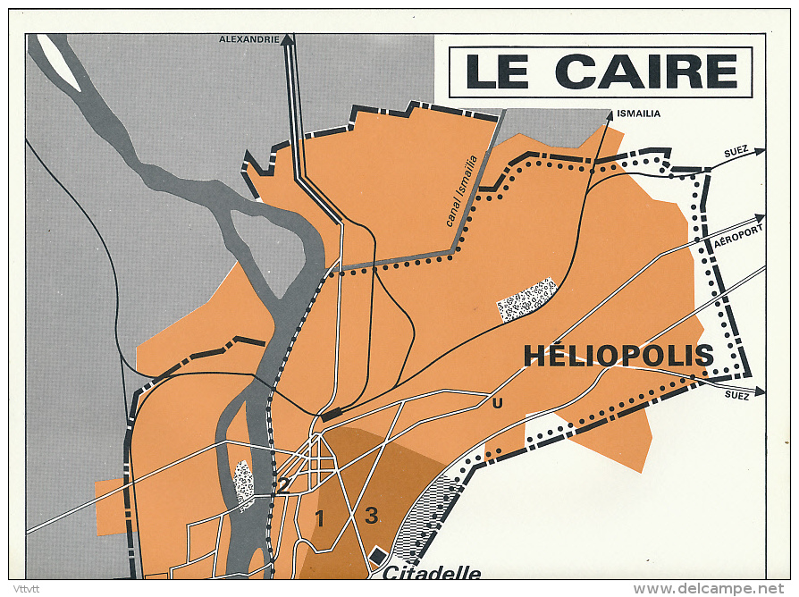 Carte, Les Grandes Agglomérations Du Monde (1971) : "LE CAIRE, EGYPTE" (30 Cm X 48 Cm) TBE - Mapas Geográficas