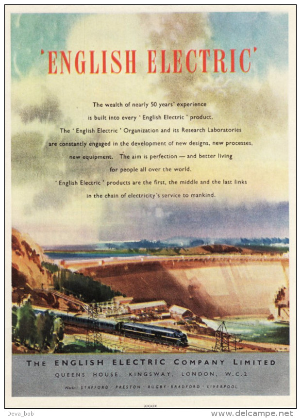 Vintage 1951 Advert The English Electric Company Train Dam - Advertising