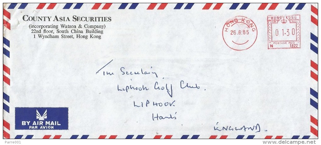 Hong Kong 1985 Neopost “205/2205” N1822 Meter Franking Cover - Lettres & Documents