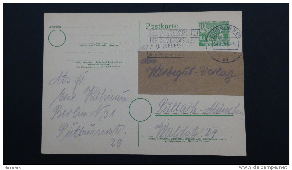 Germany - Berlin (West) - 1952 - Mi: P 13 I O - Look Scan - Postcards - Used