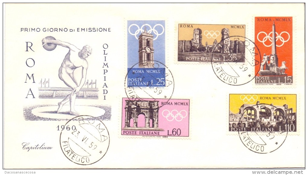 FDC - CAPITOLIUM -  ITALIA -  PREOLIMPICA - ANNO 1959 - TIMBRO ROMA FILATELICO - FDC