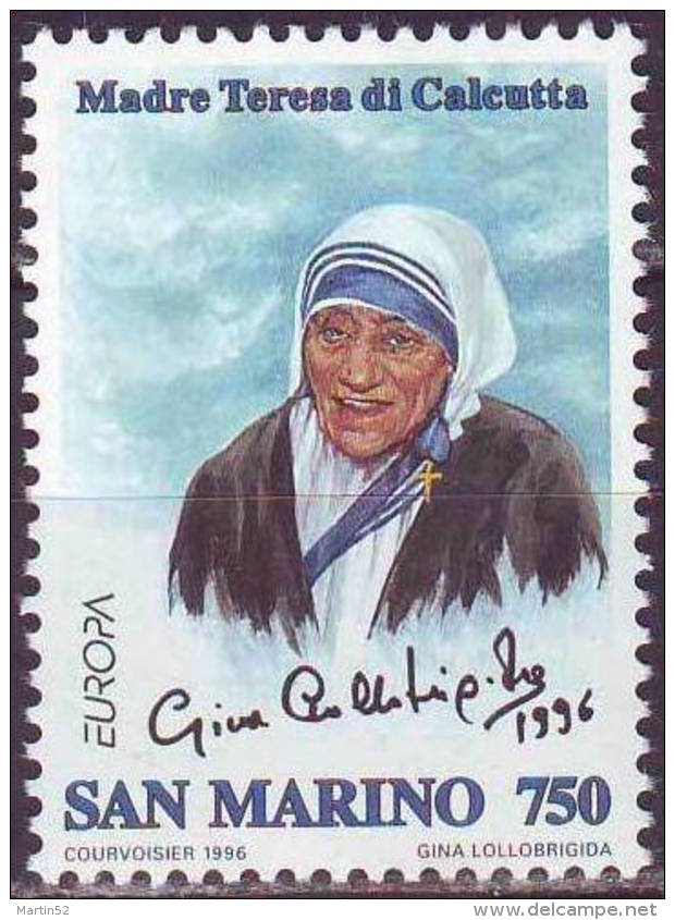 San Marino 1996: Madre Teresa Di Calcutta ** MNH & FDC & "Bonus" (senza Foto) - Madre Teresa