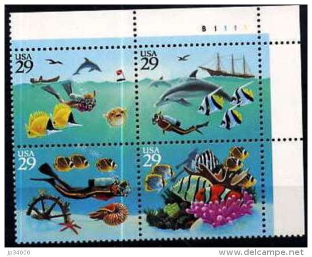 ETATS UNIS  Faune Marine,  Mammifères Marins, Poissons 4 Valeurs Emises En 1993 ** MNH - Dauphins