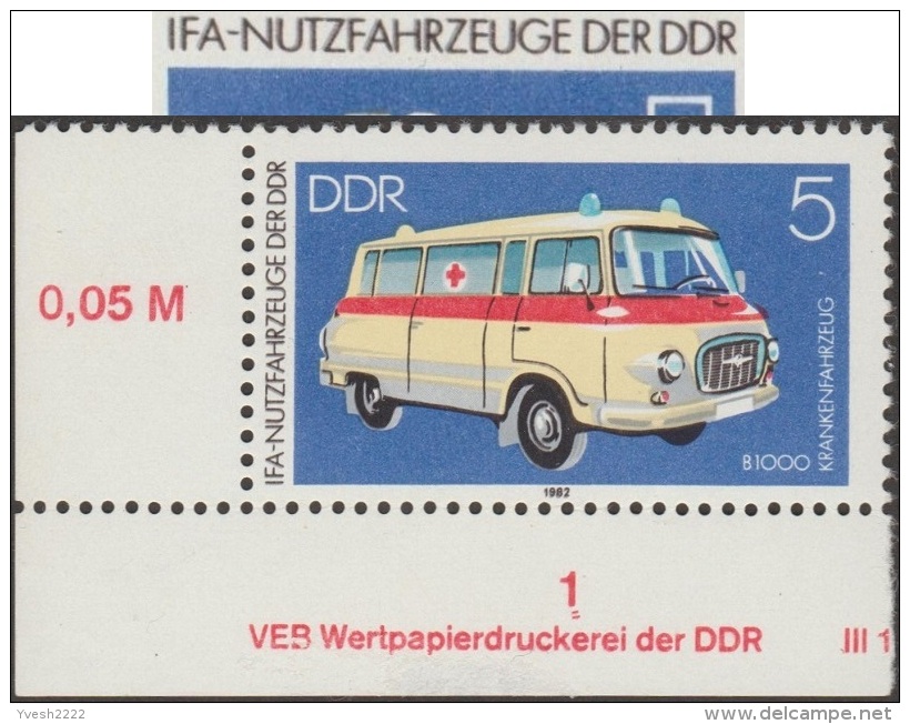 DDR 1982 Y&T 2393. Curiosité, Impression Noire Double. Ambulance IFA, B 1000. Logo De La Croix-Rouge Sur La Vitre - First Aid