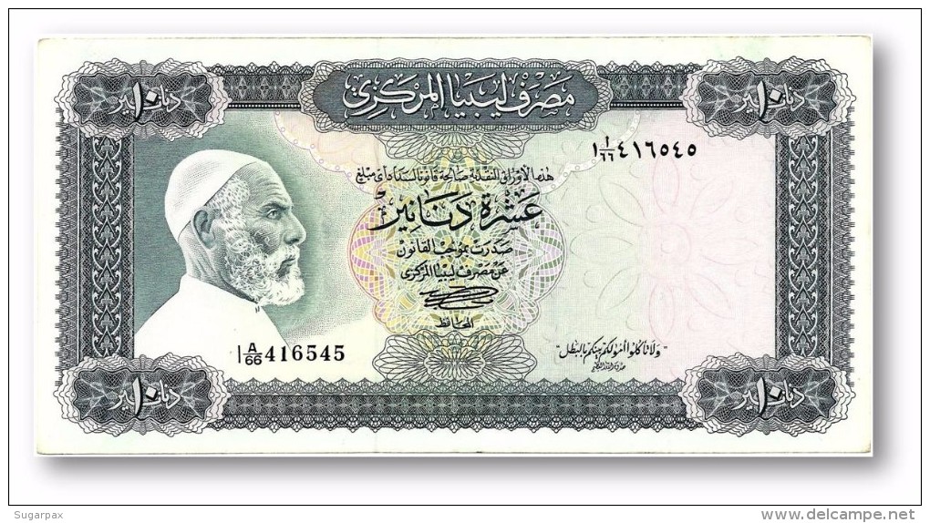 LIBYA - 10 Dinars - (1972 ) With Inscription - P 37.b - AUnc. - Sign. 1 - Serie I A/66 ( 192 X 95 ) Mm - 2 Scans - Libyen