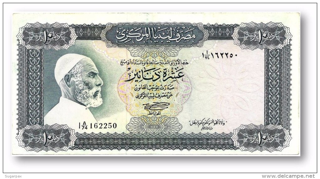 LIBYA - 10 Dinars - (1972 ) With Inscription - P 37.b - Sign. 1 - Serie I A/74 ( 192 X 95 ) Mm - 2 Scans - Libya