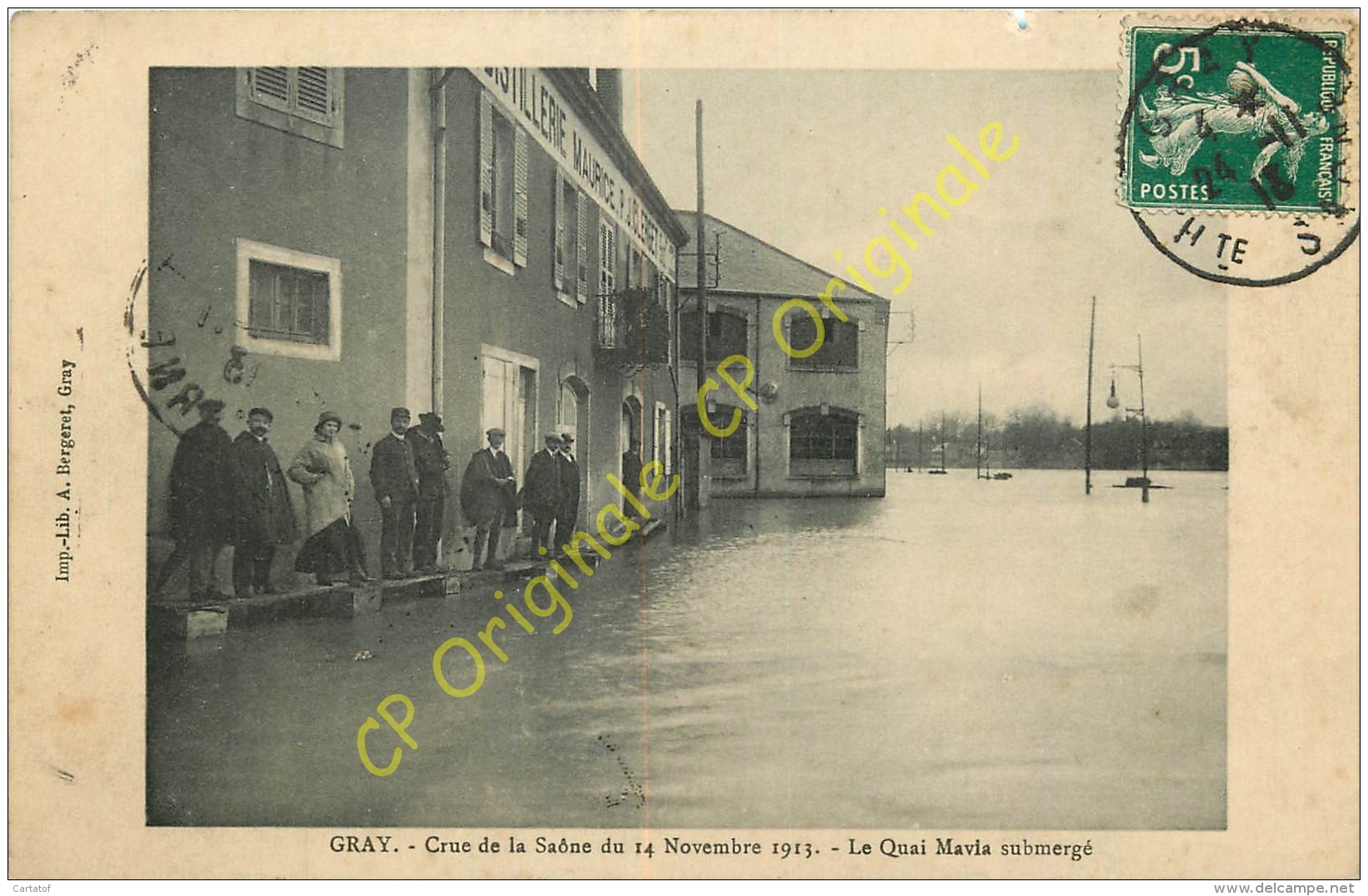 70. GRAY . Crue De La Saone 14 Novembre 1913 .  Quai Mavia Submergé . CPA Animée . - Gray