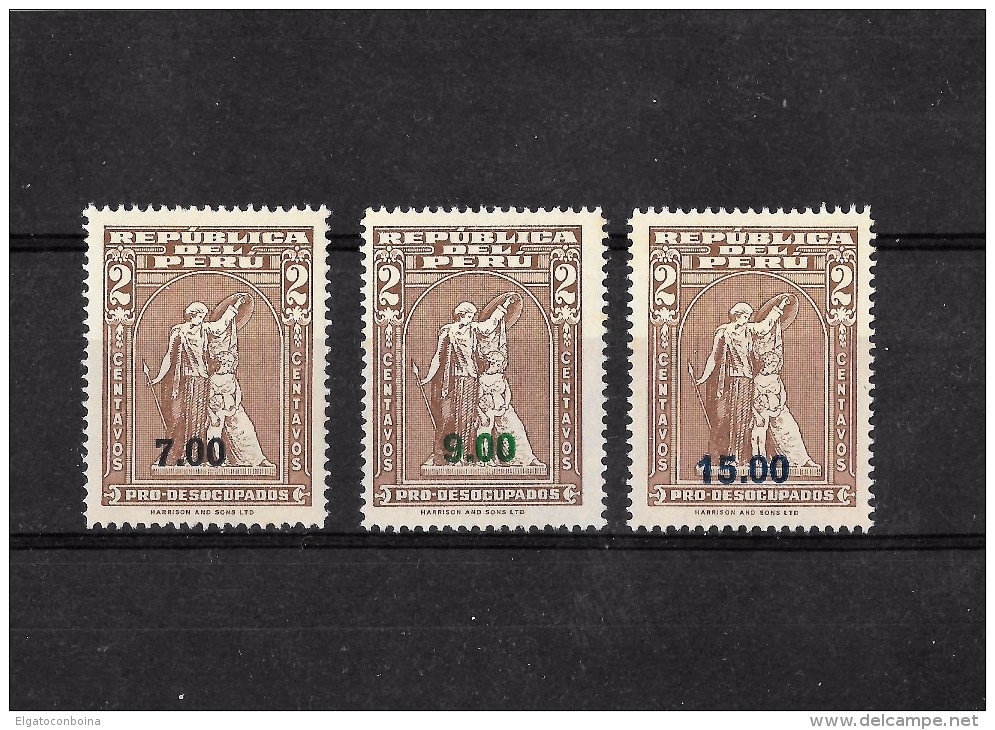 Peru  Stamps 3 Values Unemployment Overprined 7, 9 And 15 - Peru
