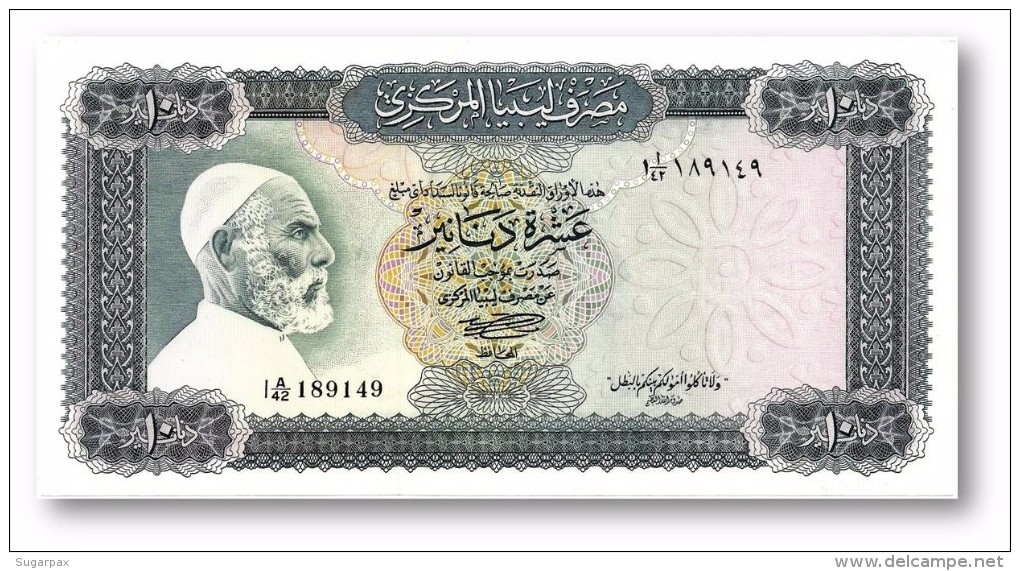 LIBYA - 10 Dinars - (1972 ) With Inscription - P 37.b - AUnc. - Sign. 1 - Serie I A/42 ( 192 X 95 ) Mm - 2 Scans - Libya