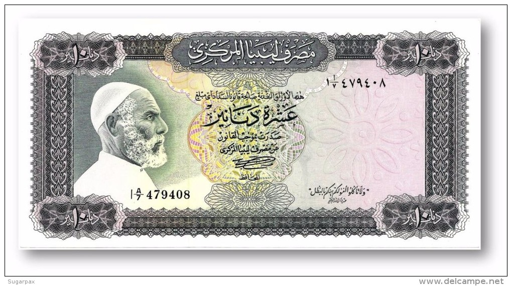 LIBYA - 10 Dinars - (1972 ) With Inscription - P 37.b - AUnc. - Sign. 1 - Serie I A/7 ( 192 X 95 ) Mm - 2 Scans - Libia