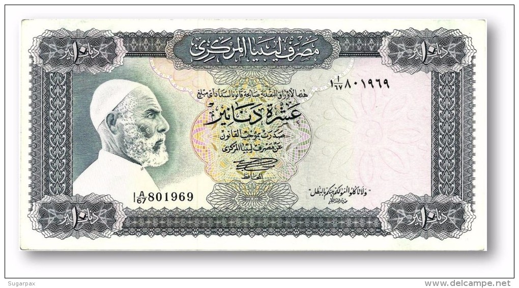 LIBYA - 10 Dinars - (1972 ) With Inscription - P 37.b - Sign. 1 - Serie I A/67 ( 192 X 95 ) Mm - 2 Scans - Libia