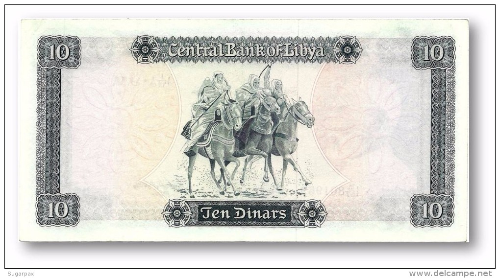 LIBYA - 10 Dinars - (1972 ) With Inscription - P 37.b - Sign. 1 - Serie I A/67 ( 192 X 95 ) Mm - 2 Scans - Libia