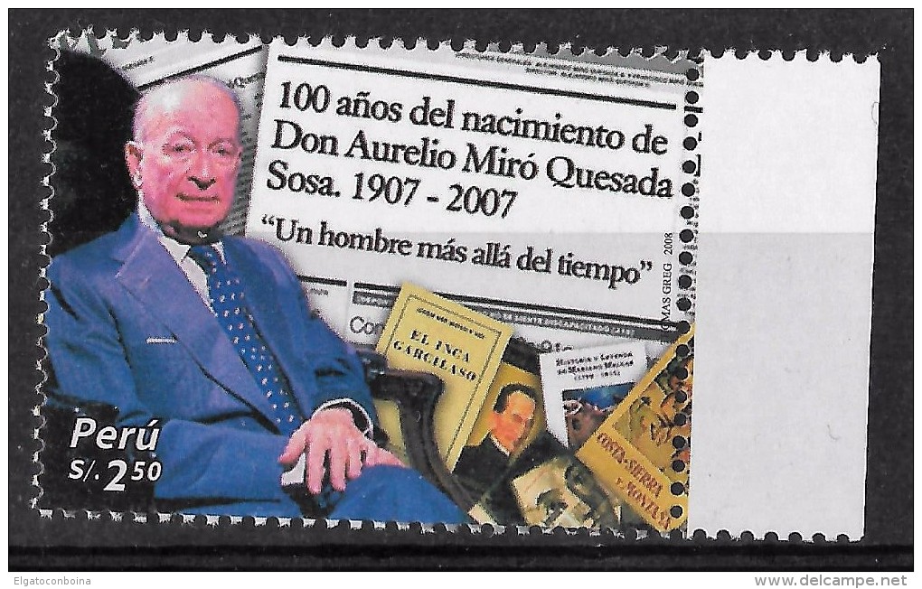 Peru 2008 Birth Cent Aurelio Miro Quesada, Literature, Writer, Books, Inca Garcilazo 1 Value Complete - Peru