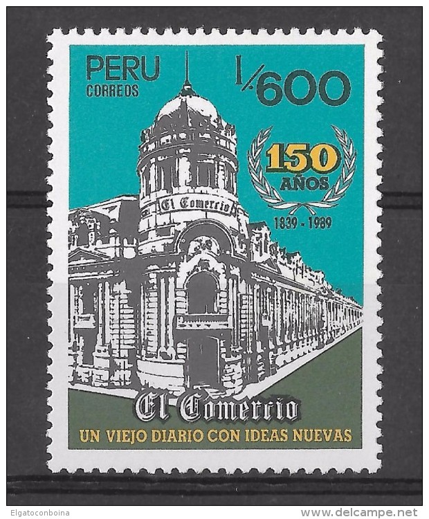 Peru 1989, Newspaper El Comercio, 150 Th Anniversary, Builing, Press, Media,  1 Value - Peru