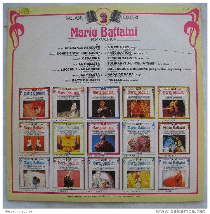 317/16  DISCO LP 33 GIRI MARIO BATTAINI BALLABILI CELEBRI FISARMONICA VOL.2° 14 SUCCESSI - Classica