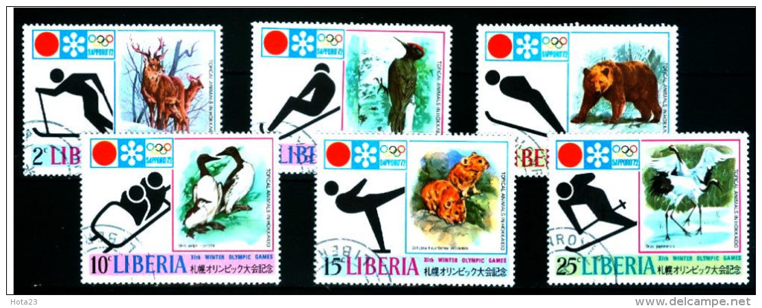 OLYMPIC GAMES - Liberia, 1972 Winter, Sapporo ´72, Animals Birds , BEAR  Used (o) (LOT - 6 - 363) HOCKEY , BOBSLEY - Winter 1972: Sapporo