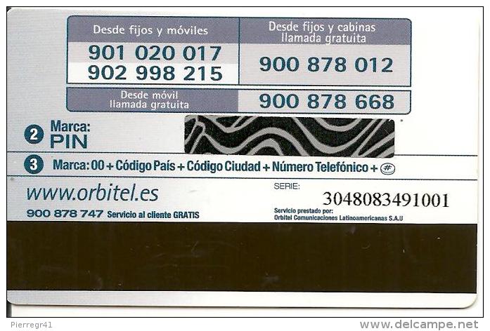 CARTE-PREPAYEE-RECHARGEABLE-ESPAGNE-ORBITEL--Plastic Fin- TBE - Autres & Non Classés