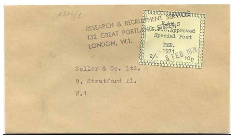 1971 EMERCENCY PRIVATE MAIL SERVICE STRIKE POST R&RS P. 10 LONDON 8.2.71 SCIOPERO POSTE BUSTA (6846) - Storia Postale