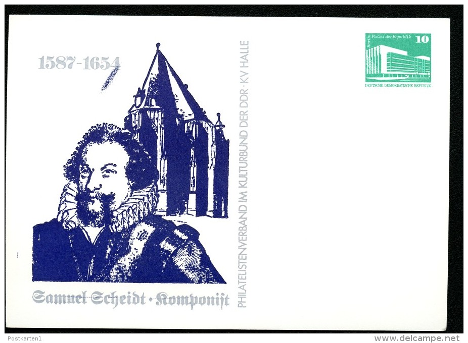 DDR PP18 B2/015 Privat-Postkarte FARBFLECK Scheidt Komponist Halle 1987 - Private Postcards - Mint