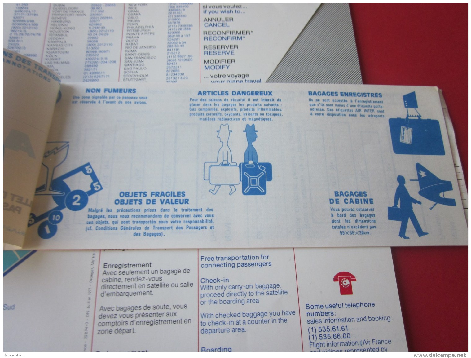 BILLET EMBARQUEMENT AVION AIR INTER TITRE TRANSPORT TICKET LIGNE AERIENNE  TOULON/PARIS  AIRPORT 1978 - Europe