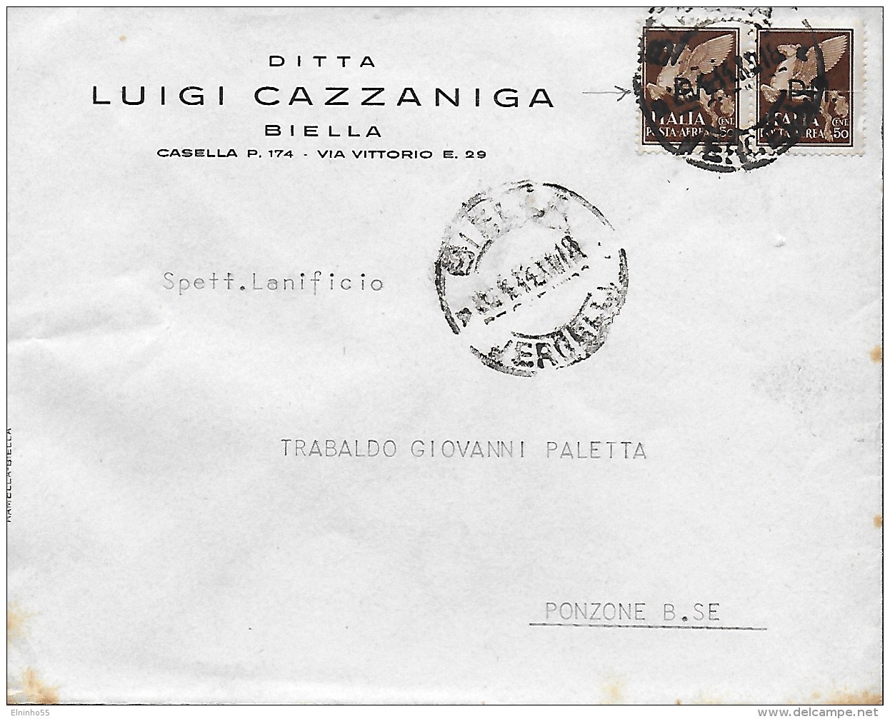 1944 RSI Sovrastampati PM Usati In RSI - Lettera Doppio Porto Da Biella  Per Ponzone Biellese - Rarità - Storia Postale