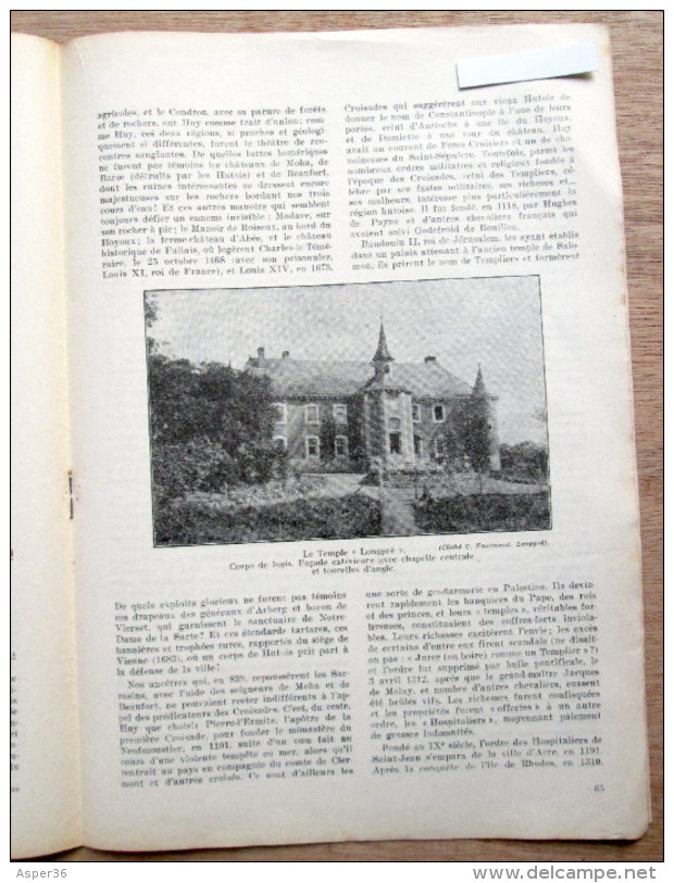 Magazine Avec Article "Temples Et Templiers Au Pays De Huy" 1930 - Collezioni