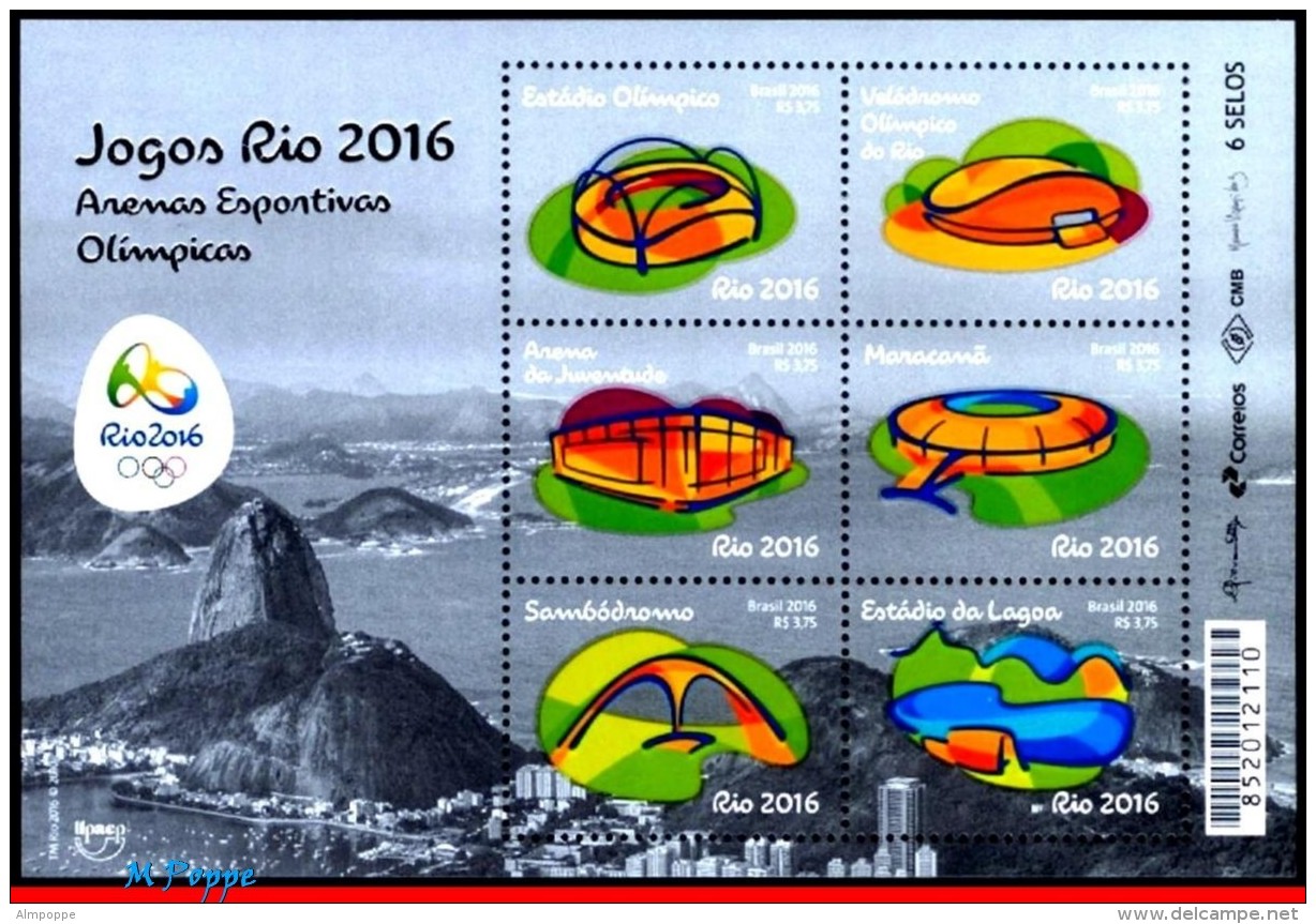 Ref. BR-V2016-13-3 BRAZIL 2016 SPORTS, OLYMPIC PARALYMPIC GAMES,, RIO 2016, ARENAS, UPAEP, MINI SHEETS MNH 12V - Unused Stamps