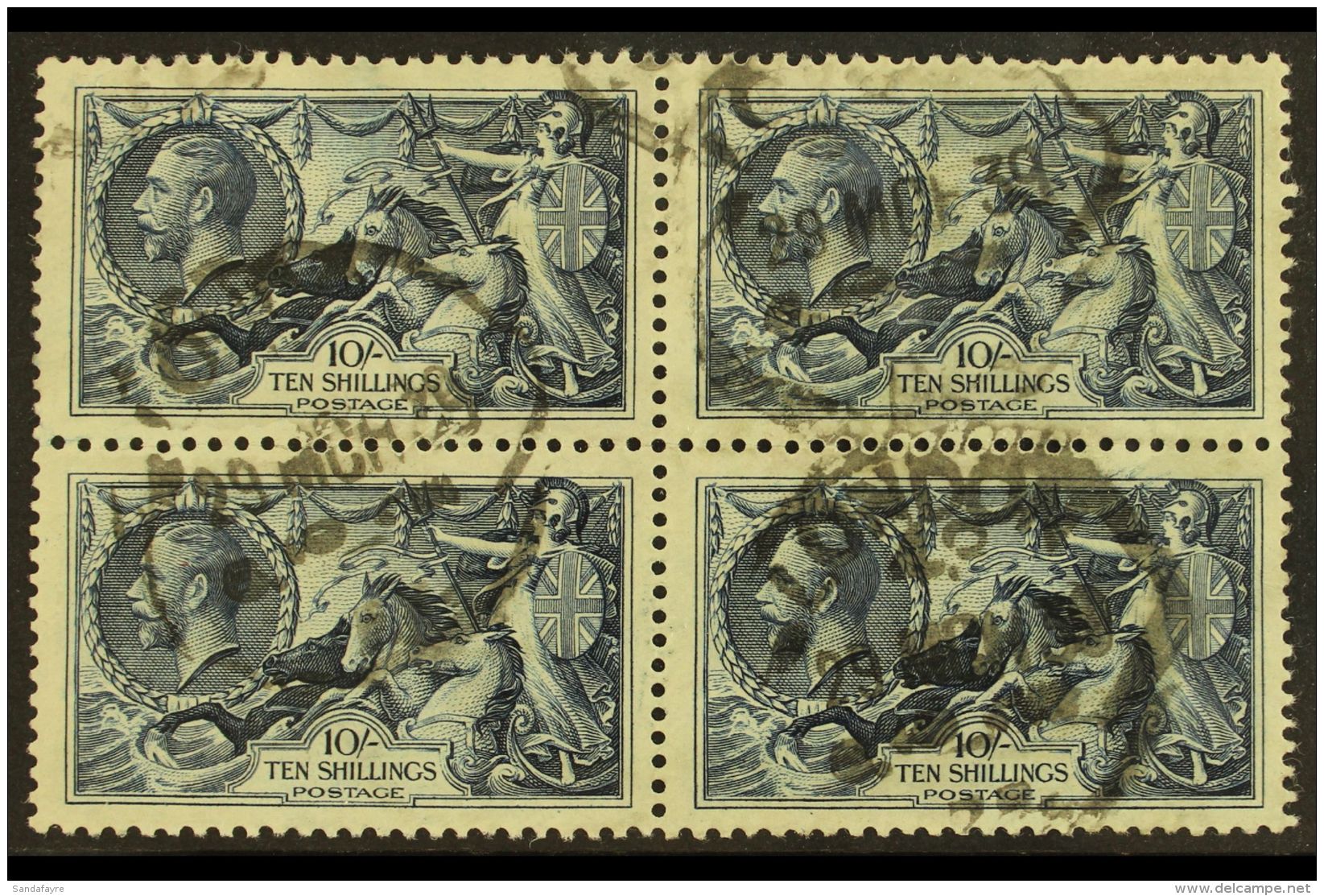 1934 10s Indigo Re-engraved Seahorse, SG 452, Good Used BLOCK OF FOUR. (4 Stamps) For More Images, Please Visit... - Unclassified