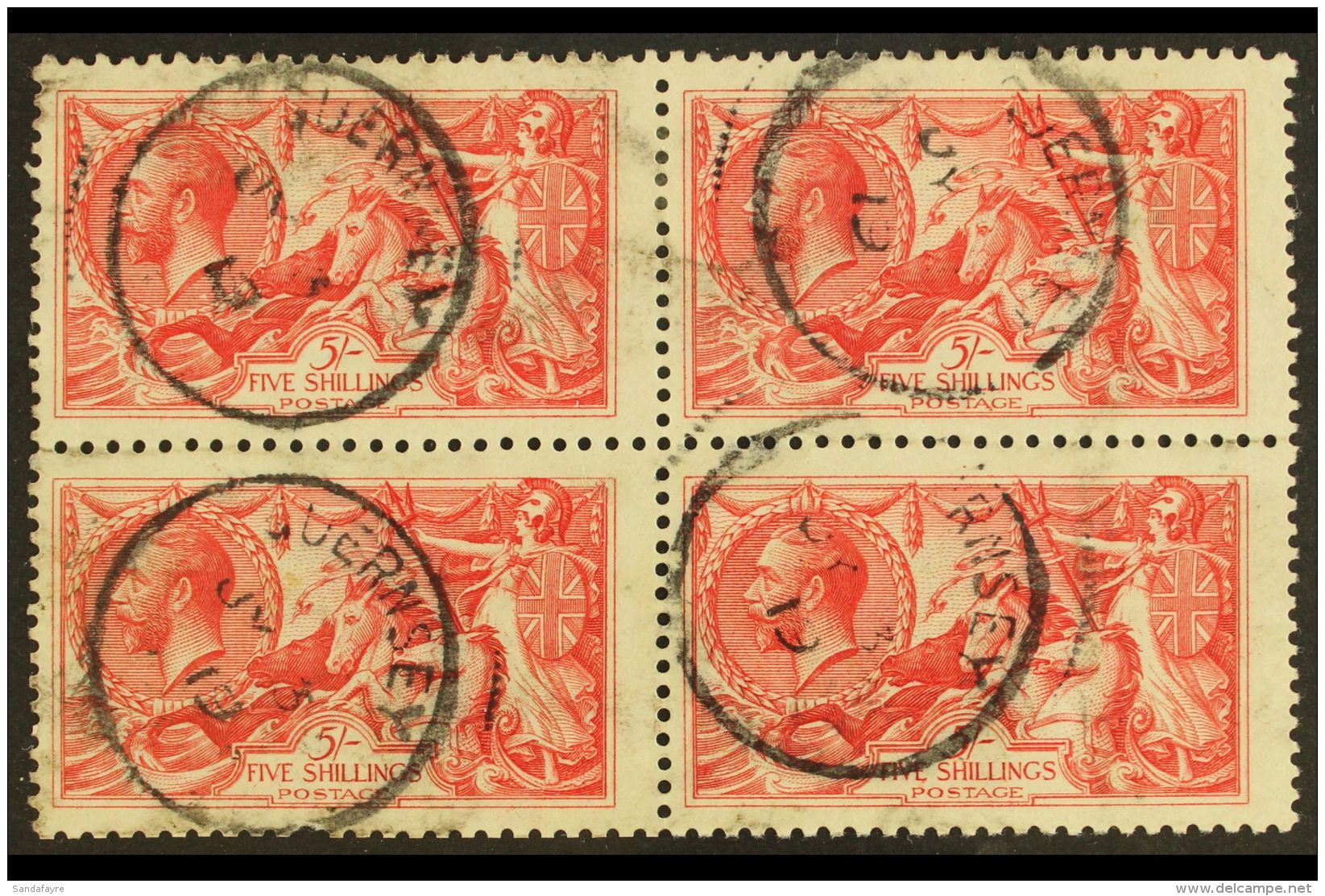 1918-19 5s Rose-red Seahorse, Bradbury Printing, SG 416, Good Used BLOCK OF FOUR With Cds Cancels. (4 Stamps) For... - Ohne Zuordnung