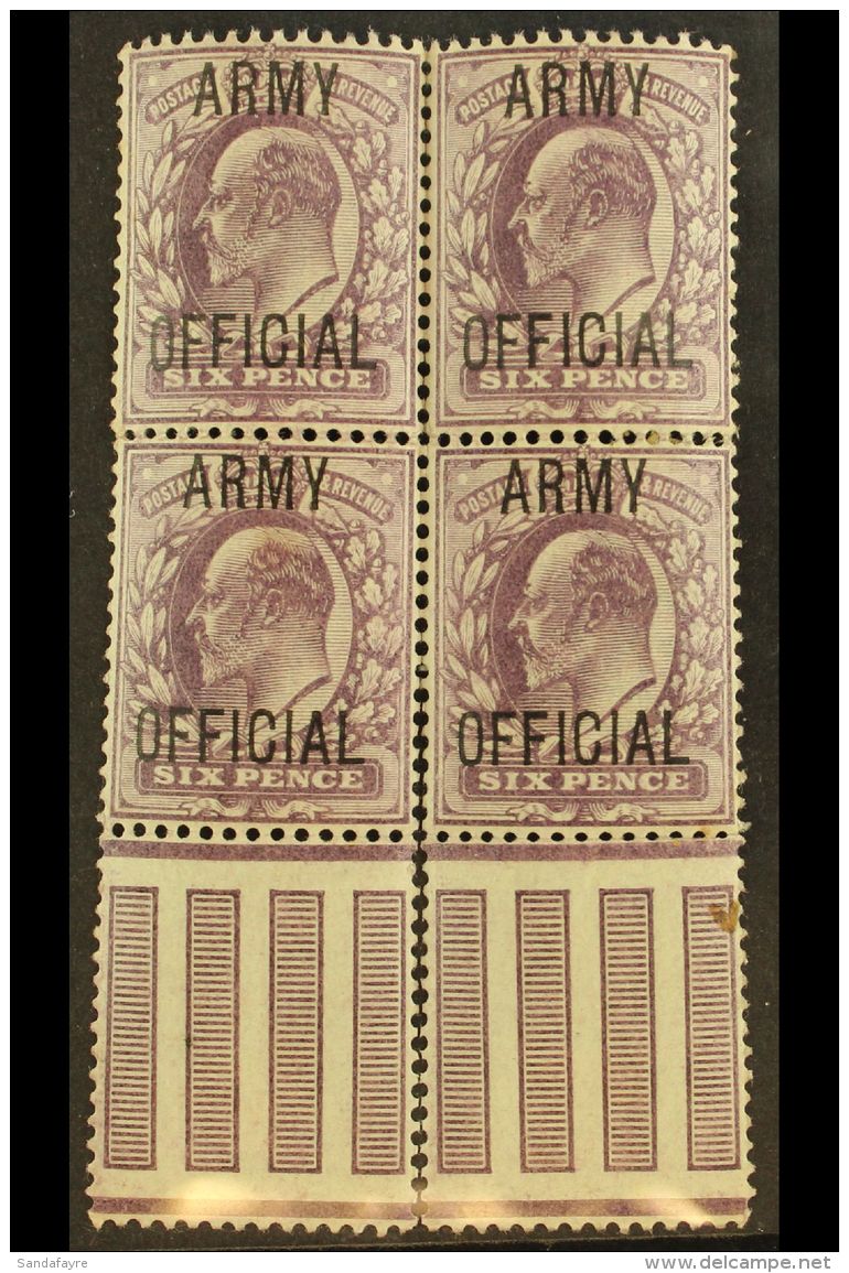 ARMY OFFICIAL 1902 6d Pale Dull Purple Optd "ARMY OFFICIAL", SG O50, Mint Block Of 4 With Interpanneau Selvage At... - Ohne Zuordnung