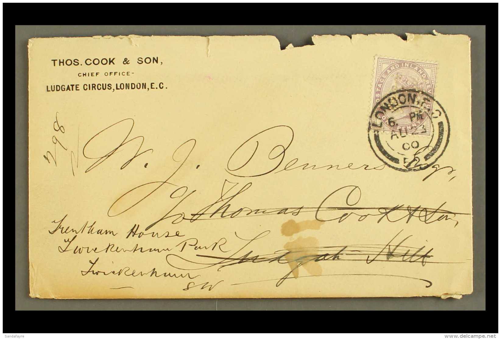 THOMAS COOKE PERFIN 1d Lilac On 1900 Printed Envelope Redirected To Twickenham, Includes Charming Printed Letter... - Otros & Sin Clasificación