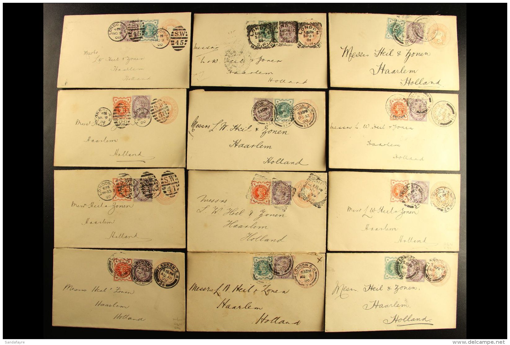 PERFIN COVERS A Group Of 1899-1901 QV &frac12;d Postal Stationery Envelopes To Holland, All Uprated With... - Andere & Zonder Classificatie