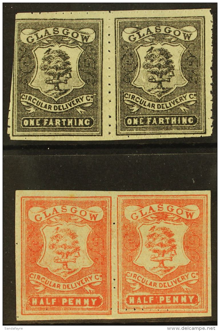 CIRCULAR DELIVERY COMPANY GLASGOW 1866 &frac14;d Black &amp; &frac12;d Dull Scarlet, Pin Perf Pairs, SG Spec.... - Autres & Non Classés