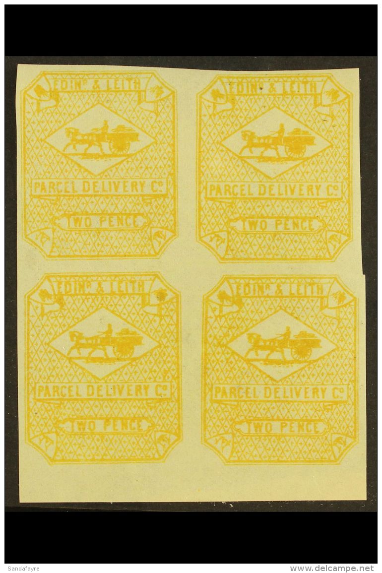 CIRCULAR DELIVERY COMPANY EDINBURGH &amp; LEITH PARCEL DELIVERY COMPANY 1866 2d Yellow Imperf Block Of 4, SG Spec.... - Sonstige & Ohne Zuordnung