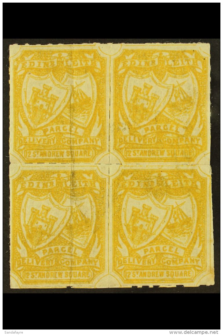 CIRCULAR DELIVERY COMPANY EDINBURGH &amp; LEITH PARCEL DELIVERY COMPANY 1865 (2d) Yellow-bistre, Rouletted Block... - Sonstige & Ohne Zuordnung