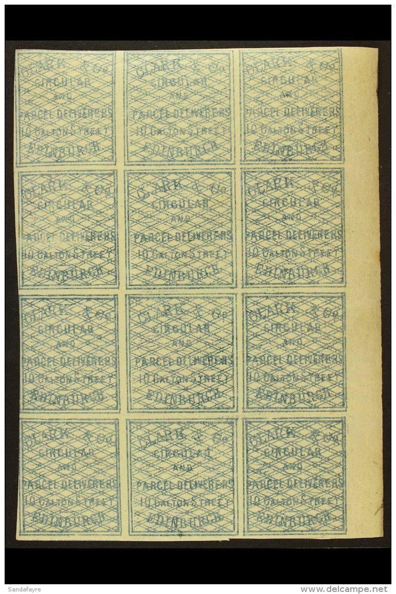 CIRCULAR DELIVERY COMPANY CLARK &amp; CO., EDINBURGH 1866 (&frac14;d) Blue, Marginal Block Of 12, SG Spec. CD3,... - Andere & Zonder Classificatie