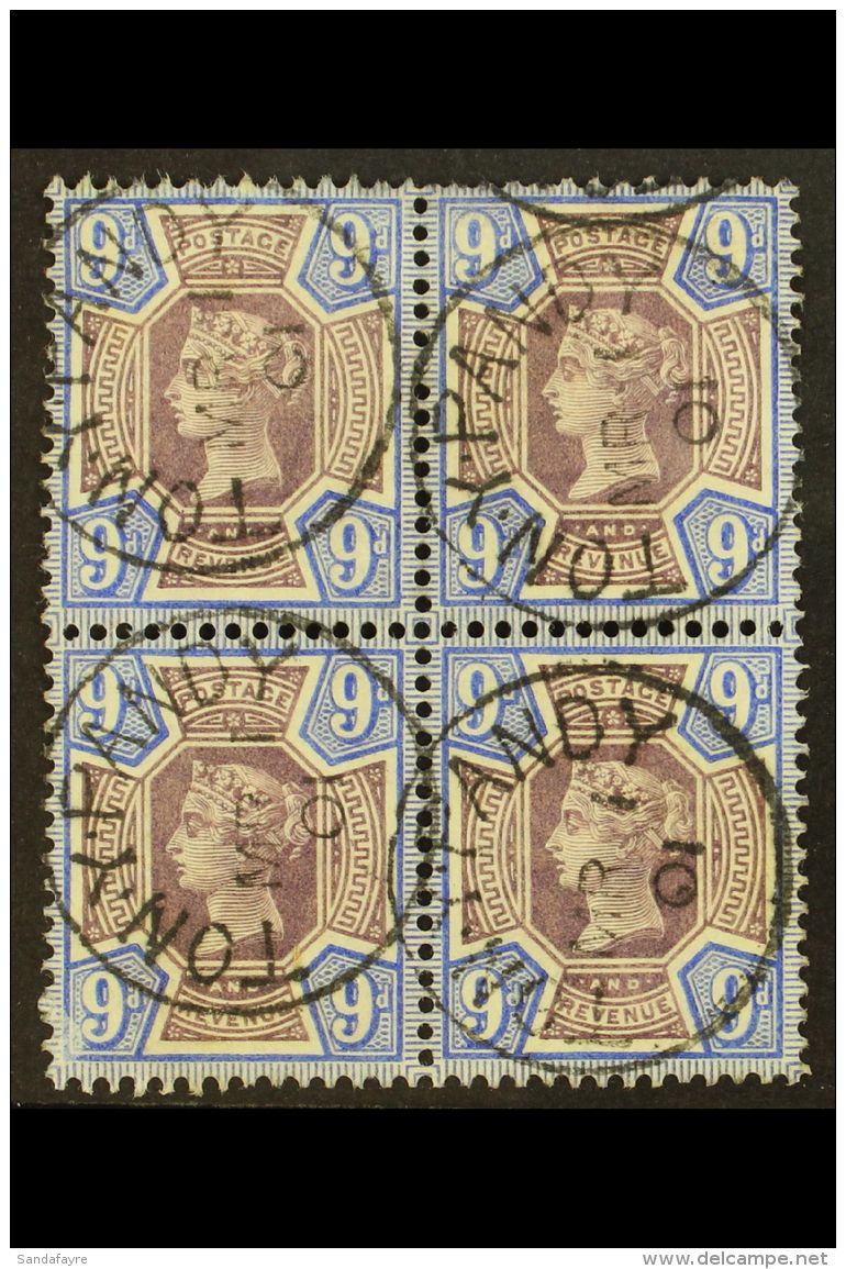 1887-92 9d Dull Purple &amp; Blue Jubilee, SG 209, Superbly Cds USED BLOCK Of 4 Cancelled By Four "Tonypandy"... - Sonstige & Ohne Zuordnung