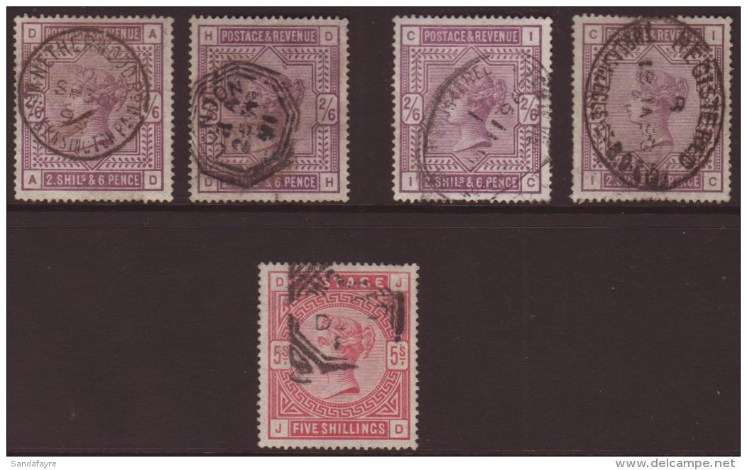 1883-84 2s 6d Lilac Shades (4) And 5s SG 178/80, Good To Fine Used. (5 Stamps) For More Images, Please Visit... - Autres & Non Classés