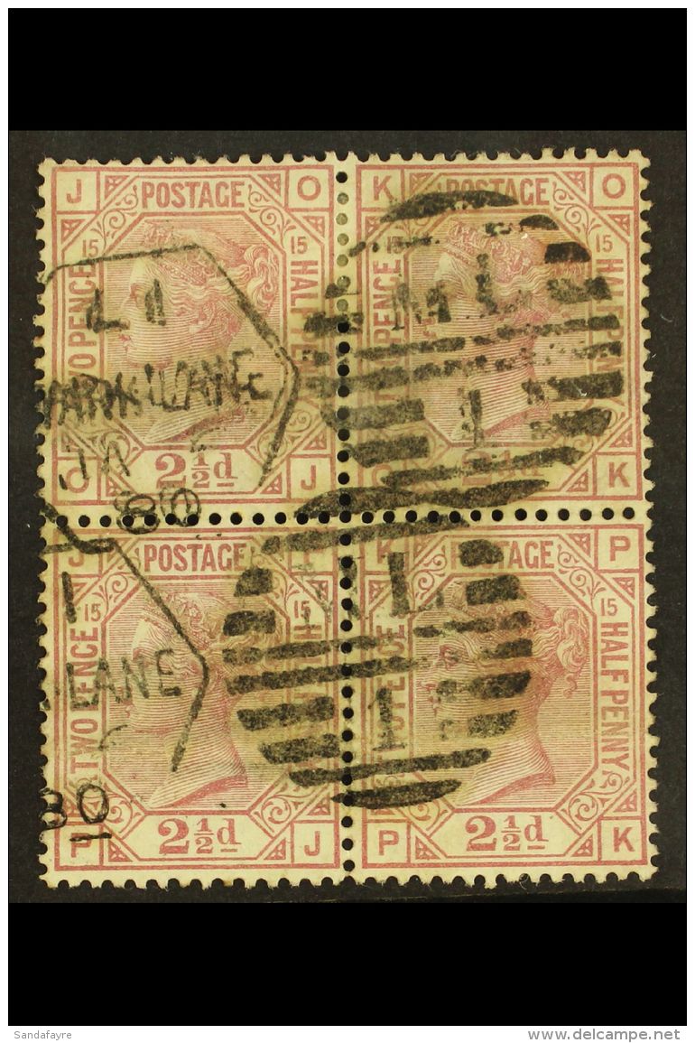 1873-80 2&frac12;d Rosy Mauve Wmk Orb Plate 15, SG 141, Used BLOCK Of 4, Light Horizontal Wrinkle, Good Centering.... - Sonstige & Ohne Zuordnung