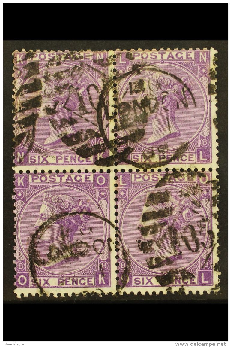 1867-80 6d Mauve Plate 8, SG 109, Used BLOCK Of 4, Centered To Upper Left, A Few Short Perfs At Top, Fresh Colour.... - Sonstige & Ohne Zuordnung