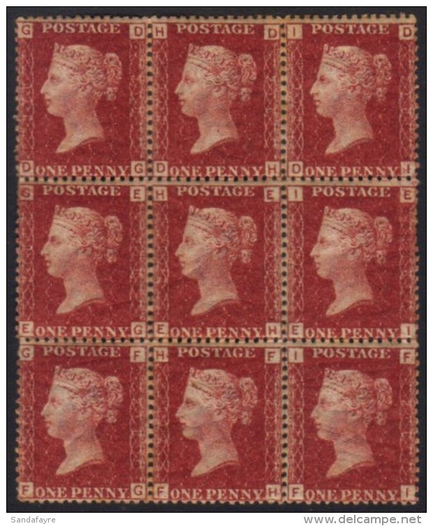 1858 1d Red Plate 216, A Lovely NEVER HINGED MINT Block Of Nine, One Lower Stamp With Vertical Perfs Separated... - Other & Unclassified