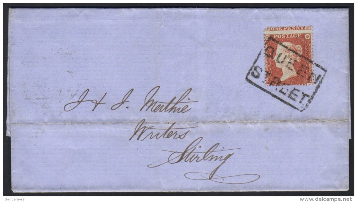 1855 GLASGOW LOCAL - QUEEN STREET A Very Fine Strike Of The Boxed Cancel, Tying 1d Red To Entire To Stirling,... - Sonstige & Ohne Zuordnung