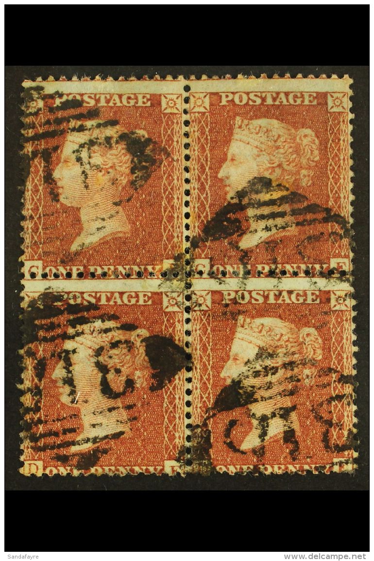 1854-57 1d Red-brown Wmk Large Crown Perf 14, SG 29, Fine Used BLOCK Of 4 ('CE' To 'DE'), Centered Down, Scarce.... - Sonstige & Ohne Zuordnung