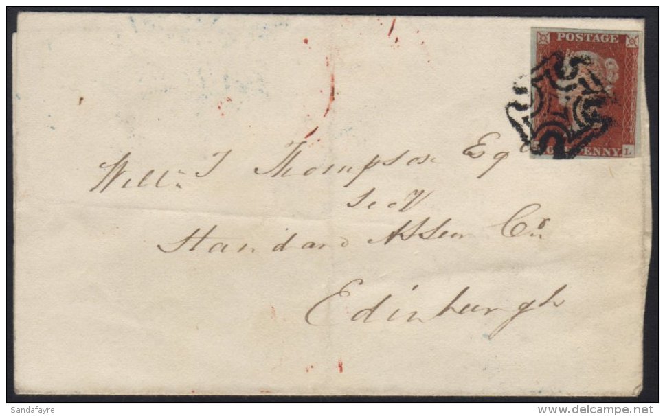 1844 BELFAST MALTESE CROSS Large Part Entire To Edinburgh, Bearing 1d Red Plate 37 (almost Four Margins, Just... - Andere & Zonder Classificatie
